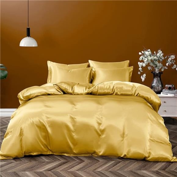 Bedding 5 Piece Satin Duvet Cover Set Luxury Silky Like Mustard Yellow Nwt Poshmark